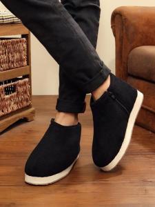 Giày Vải Thủ Công Mùa Đông Chống Trượt Thoải Mái Cho Nam Và Nữ Đế EVA Khóa Kéo Lót Nhung Giày Cotton Lót Lông Ngắn