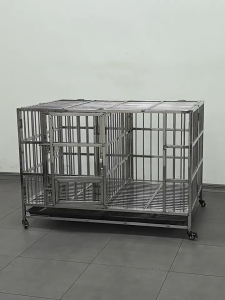 Large Dog Cage Stainless Steel Cage with Trays Heavy Duty Pet Collapsible Folding Cage With Wheels