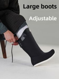 Adjustable Wide Tube Soap Boots Hanfu Mens Boots High Tubular Height Chinese Ancient Style Shoes Fashionable Flat Heel