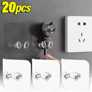 20Pcs Power Plug Holder Transparent Wall Storage Hook Kitchen Accessories Bathroom Organizers Self-Adhesive Plug Hanger