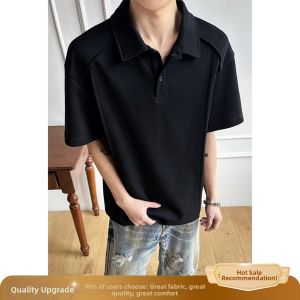 ZHUOCAN | Structured Shoulder Polo Neck Box-cut Half-sleeve Mens T-Shirt
