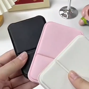 IQONICA Buy 1 take 1 one Foldable Mini Makeup Mirror Portable PU Leather Sleeve Portable Pocket Mirror Adjustable Angle Desktop Compact Folding Makeup Mirror