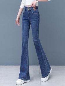 กางเกงยีนส์ทรงตรงเอวสูงบุขนแกะ กางเกงขายาวทรงหลวมฤดูใบไม้ผลิฤดูใบไม้ร่วงฤดูหนาว กางเกงขายาวทรงกระบอก