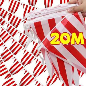 10/20m Red Triangle Flag for Carnival Decoration Birthday Party Christmas Festival Celebration White Striped Flag Supply