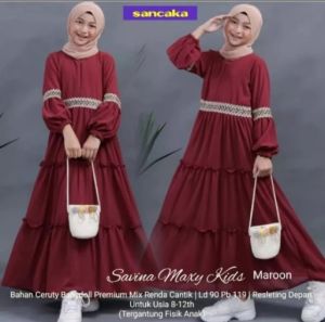 Gamis Ceruty Babydoll Anak //Model Serut Susun + Renda Terbaru //Usia 9 - 16 Tahun