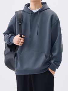 Hoodie Sweatshirt Mens American Casual Trend Youth Couple Outerwear Spring Autumn Solid Color Top Loose Fit Cotton Polyester