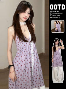 SUSIEYUAN | ชุดเดรสคอวีแขนกุดสีม่วง กระโปรงสั้นเปิดหลัง ชุดเดรสผู้หญิงฤดูร้อน แฟชั่นใหม่ 2025 ชุดเดรสผู้หญิงสไตล์หวาน