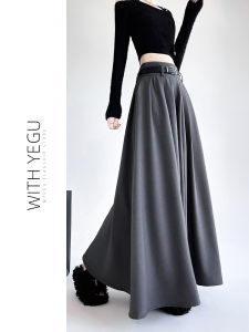 Gray Suit A-Line Midi Skirt Womens High Waist Long to Ankle Spring 2025 Korean Style Commute High Waist Pleated Skirt
