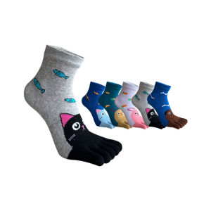 Women Girl Five Finger Socks Cotton Cute Cartoon Cat Rabbit Bear Fish Carrot Fashions Young Sweat-Absorbing Soft Toe Boat Socks