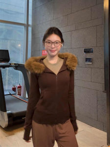 แจ็คเก็ตมีฮู้ดทรงสลิมฟิตสำหรับผู้หญิง แจ็คเก็ตสเวตเตอร์มีซิป แขนยาว ปกขนสัตว์ แฟชั่นฤดูใบไม้ร่วง 2025 แจ็คเก็ตสเวตเตอร์มีฮู้ด