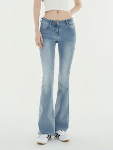 Quần Jeans Co Dãn Ôm Dáng Xòe Màu Xanh Nhạt Rửa Thấp Bụng