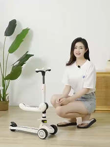 6-in-1 LED Light Foldable Childrens Scoote Children Can Ride with Seat Scooter Tricycles