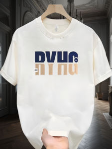 Pure Cotton White Short Sleeve T-Shirt Mens Loose Fit round Neck Versatile Summer Top Trendy Casual Print Geometric Pattern