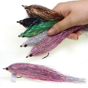4/0 Holographic Flash Tinsel 3D Fish Eye Pike Flies Predator Fly Fishing Streamer Saltwater Baitfish Fly Trout Pike Fishing Lure