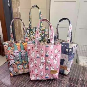 Korean Style Waterproof Double Compartment Tumbler Bag Portable Water Bottle Holder Handbag Cute Printed Cup Sleeve for Thermos Milk Bottle Umbrella Phone Multi Purpose Carry Pouch