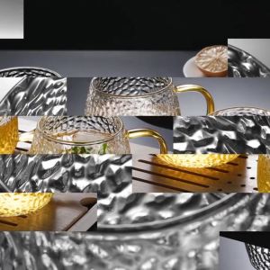 BIBLIO 400ml Textured Coffee Mug with Handle Hot and Cold Beverage Drinking Glass Tea Cup