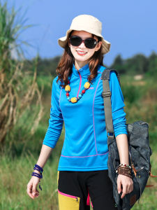 ผู้หญิง เสื้อยืดแขนยาวแห้งเร็วกลางแจ้ง ระบายอากาศได้ดี ป้องกันรังสียูวีเดินป่ากีฬาแห้งเร็ว เสื้อท่อนบน ฤดูใบไม้ผลิ ฤดูใบไม้ร่วง น้ำหนักเบา ป้องกันไฟฟ้าสถิต