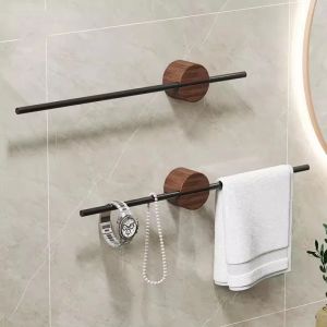 Walnut Towel Rack Perforation-free Bathroom Bar Hanging Bathroom Towel Rack Hanging Rod Single Rod Storage Rack Hand Towel Bar