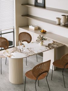 Modern Minimalist Rock Board Dining Table And Chair Combination against Wall Half Circular Island Desk Small Apartment 2023 New Model