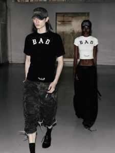 Slim Fit American High Street Printed T-Shirt Casual Sporty Short Sleeve Short Length Womens Top Cool Style Summer Fashion