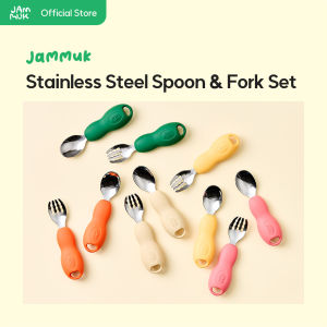 [Jammuk] Stainless Steel Baby Spoon & Fork – Easy Grip Storage Case Included