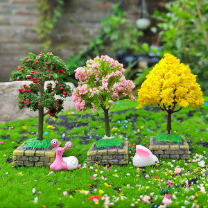 Mini Artificial Green Plant Small Tree Cherry Tree Model Micro Landscape Ornaments Rockery Bonsai Landscape Sand Tray DIY Material