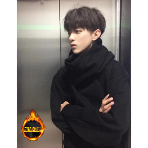Black Fleece Lined Hoodie Mens Autumn Winter American Style High End Feel Padded Collar Jacket New Style Casual Wear Polyester Cotton Blend
