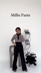 Bloobel -  Millie Pants ( CPJ001 ) Celana Kulot Rayon Crinkle Highwaist Celana Kulot Wanita / Celana Bawahan Hijab Friendly/ Wide Leg Highwaist Cullote Office Work Rayon Premium / Celana Panjang Basic Kantor Lebaran Idul Fitri Bukber Ramadhan Puasa