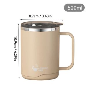 WORTHBUY | Ly Giữ Nhiệt Cà Phê Bằng Thép Không Gỉ 304 Cốc Du Lịch Cách Nhiệt Có Tay Cầm Chống Rò Rỉ Hai Lớp Cốc Di Động Với Nắp Uống Kép