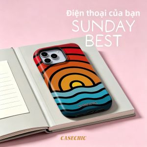 Potdemiel | Ốp Lưng Chống Sốc Cứng Cáp Họa Tiết Sóng Hoàng Hôn Cổ Điển Dành Cho iPhone 17/16/15/14 Plus 13 Pro Max - Bảo Vệ Kép Từ Tính Chống Xước Thời Trang
