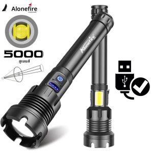 5000 ลูเมน XHP90 LED ซูมไฟฉาย USB ชาร์จพลังงานกลางแจ้งที่มีประสิทธิภาพตั้งแคมป์ล่าสัตว์เดินป่า COB ไฟฉายที่แข็งแกร่ง
