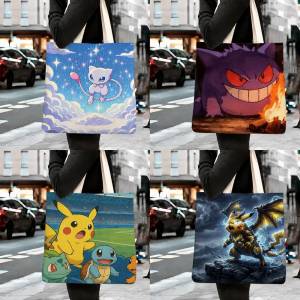 Bandai | Pokemon Psyduck Storage Bags Tote Bag Travel Summer Beach Shoulder Bag Reusable Grocery Shopping Bag Anime Artwork