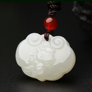 Natural Jade Zodiac Pendant Necklace Womens Style Longevity Lock Safe Lock Necklace Childrens Gift Lucky Charm Pendant