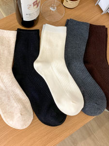 Womens Mid-Calf Thick Warm Wool Cotton Socks Winter New Style Pure Color Yarn Pile Socks Versatile Long Socks for Autumn Winter