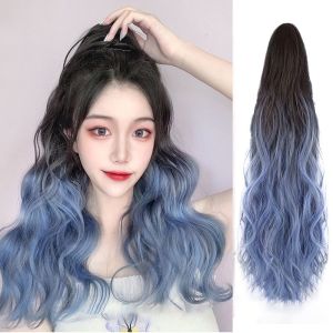 High Ponytail Wig Female Hair Claw Clip Highlight Gradient Color Curling Ponytail Pear Blossom Scalded Horse Tail Wig long hair extension for women