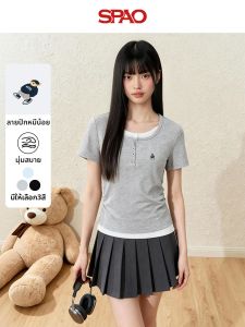 spao | Faux Layered Short Sleeve Summer Office Wear T-Shirt Gray