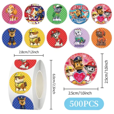 Paw Patrol | 500Pcs/Roll Anime Paw Patrol Stickers Tiger DIY Scrapbooking Phone Luggage Skateboard Waterproof