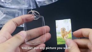 10Pcs Transparent Blank Acrylic Picture Keychain Plastic Photo Split Key Ring Frame Key Chains Photo Frame Keychain DIY Insert Photo Key Ring Pendant