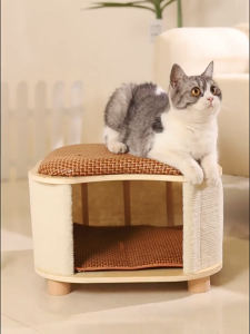 Lovinland Cat Nest Stool Universal All Seasons Semi-Closed Human And Cat Shared Cat Kennel Winter Warm Bed Multi-functional Cat House Solid Wood Stool