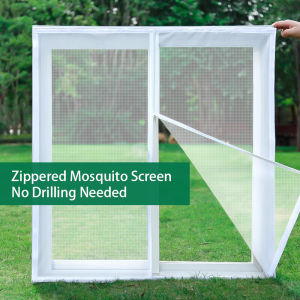 White No-Drill Zippered Mesh Screen for Doors and Windows Durable Breathable Transparent Mosquito and Insect Protection