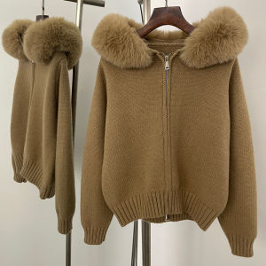 Áo Khoác Cardigan Lông Giả Nữ OFTBUY Tay Dài Cổ Tròn Khóa Kéo Chất Liệu Dệt Kim Áo Len Mùa Đông Phong Cách Y2k Áo Kiểu Công Sở