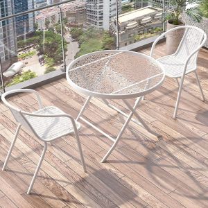 Foldable Relaxation Set White Table and 2 Chairs Outdoor Balcony