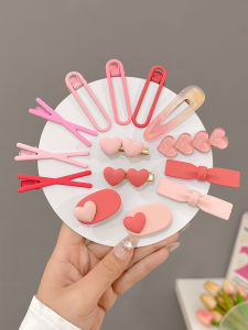 กิ๊บติดผมรูปหัวใจสีชมพูหวานสำหรับผู้หญิง กิ๊บติดผมรูปปากเป็ดสีชมพู กิ๊บติดผมสไตล์เกาหลีสำหรับผู้หญิง ตกแต่งผมด้วยริบบิ้น