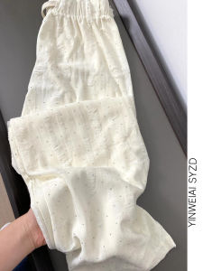 Quần Ống Rộng Cạp Cao Cho Nữ Mùa Hè Quần Thường Ngày Rộng Rãi Có Lỗ Đính Đá Rhinestone Thiết Kế Dài Cho Người Cao