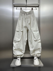 Loose Mens Workwear Pants Spring Summer Straight Leg Harem Pants Pure Color Casual Trousers Youth Elastic Waist Cargo Pants