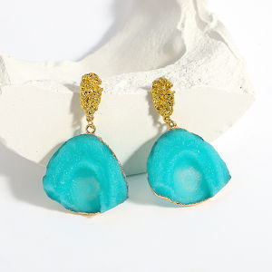 AENSOA Vintage Abstract Simulated Natural Stone Dangle Earrings for Women Van Gogh Painting Star Geometric Volcanic Rock Earring