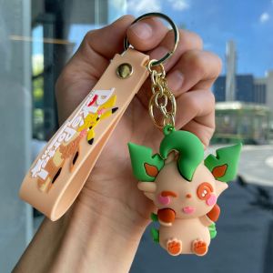Pokemon Anime Figure Cartoon Cute Pikachu Eevee Keychain Kawaii Sylveon Flareon Jolteon PVC Bag Ornament Doll Kids Charm Gifts