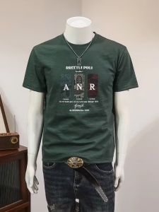 Summer Heavyweight Pure Cotton Short Sleeve T-Shirt Mens Casual round Neck Printed Slim Fit Breathable Base Layer Top