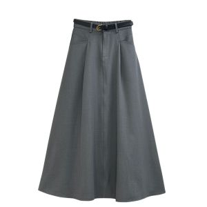Retro High Waisted A-Line Pleated Grey Skirt