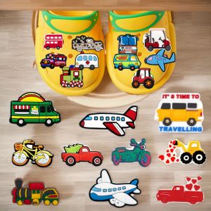 1-20Pcs Cute Cartoon Cars Shoes Accessories Truck Buses Bike Shapes Boys Girls Sandals Garden Shoe Buckle Decorations Fit Charm